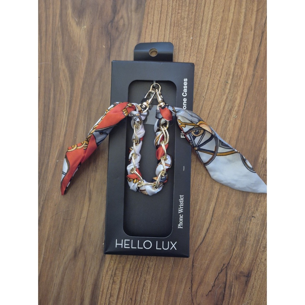 Hello Lux Universal Phone Wristlet Strap Patterned Red/White/Gold Scarf S31